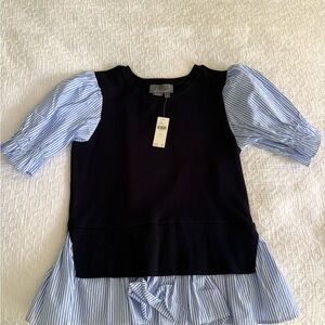 Stylish Anthropologie Striped Blue and Navy Top